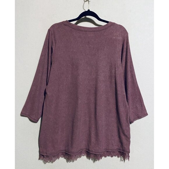 LOGO Lounge by Lori Goldstein Womens Large Mauve Orchid Rib Knit Lace Hem Boho - Picture 5 of 10